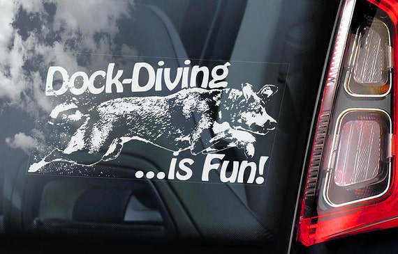 Dock Diving Dog on Board - Car Window Sticker - Agility Sign Gift Decal - V01