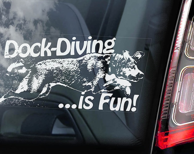 Dock Diving Dog on Board - Car Window Sticker - Agility Sign Gift Decal - V01