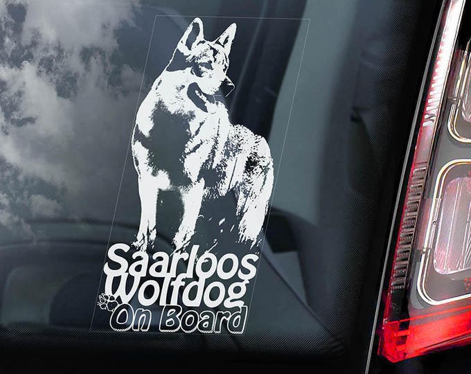 Saarloos Wolfdog on Board - Car Window Sticker - Wolfhound Saarlooswolfhond Dog Sign Decal - V01