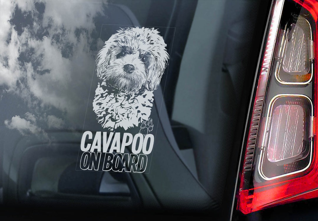 CAVAPOO Window Sticker - Cavalier Spaniel Poodel Dog on Board Car Sign ...