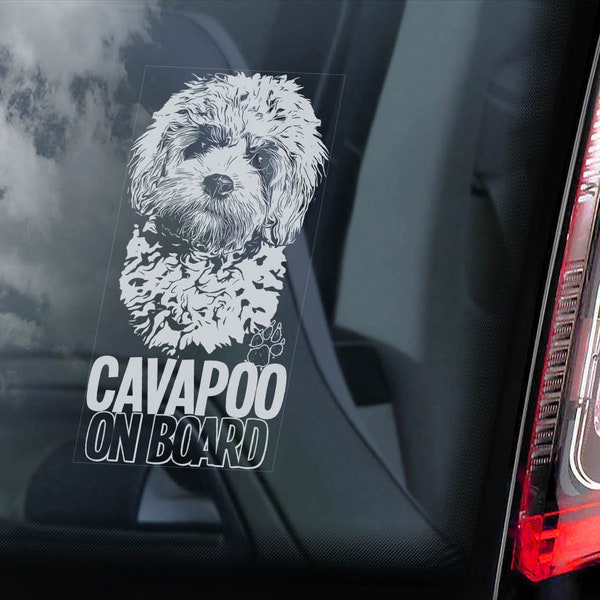 CAVAPOO Window Sticker - Cavalier Spaniel Poodel Dog on Board Car Sign Decal Cavoodle - V01