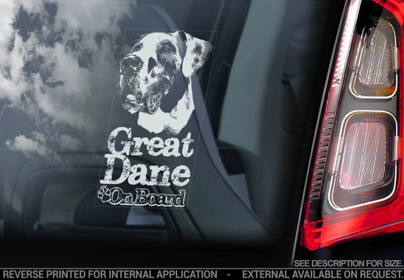 Great Dane on Board - Car Window Sticker - Harelquin Coat Dog Sign Bumper Decal - V05