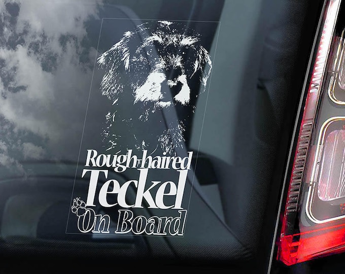 Rough-Haired Teckel on Board - Car Window Sticker - Dachshund Dackel Dog Sign Decal - V01