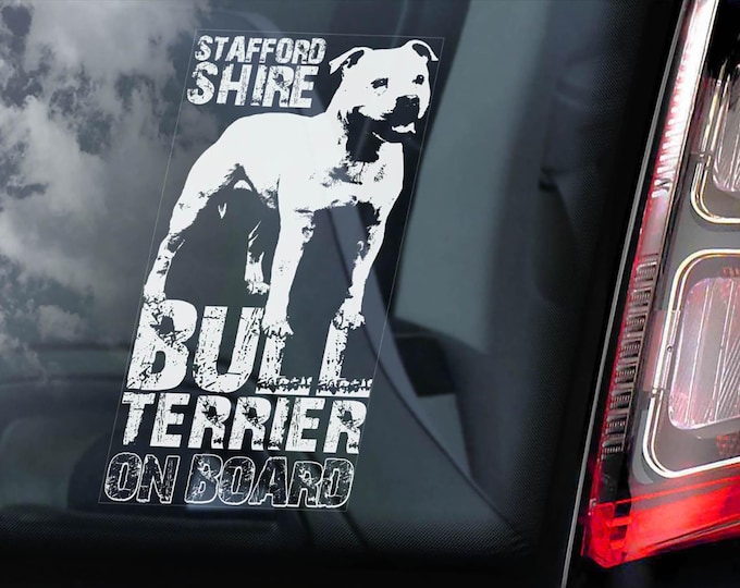 Staffordshire Bull Terrier Car Window Sticker - Dog on Board Sign Decal Staffie Staffy Gift -V02