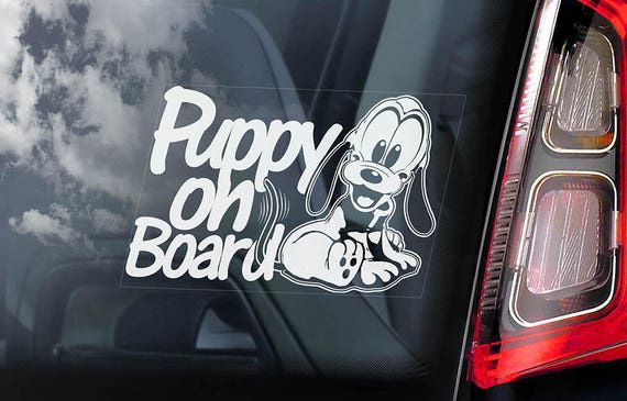 Puppy On Board - Car Window Sticker - Pluto Cartoon Dog Sign Decal - V01