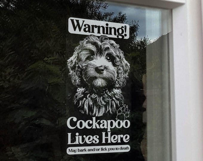 Cockapoo Lives Here Sticker, Home, Car Window Beware of the Dog Sign, Pet Owner Gift -V05