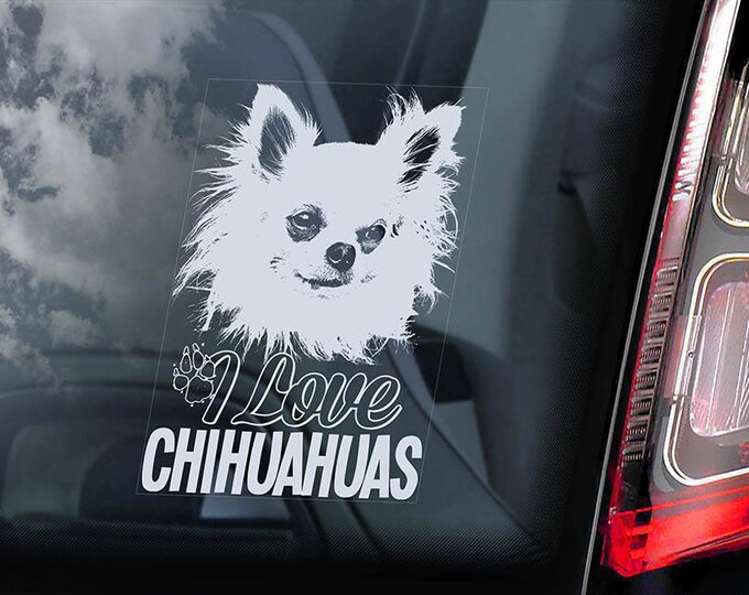 I Love Chihuahuas on Board - Car Window Sticker - Dog Sign Cute Gift Idea Art Decal - V10
