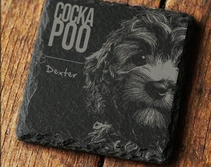 COCKAPOO Coaster, Custom Personalized Pet Cockerpoo Dog Owner Slate Coaster Gift -C04