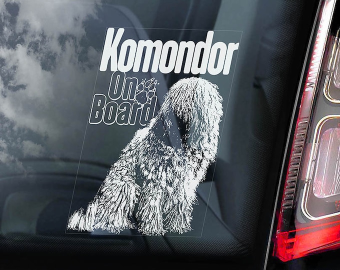 Komondor on Board - Car Window Sticker - Hungarian Sheepdog Dog Sign Decal - V01