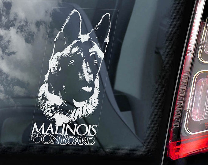 Malinois on Board - Car Window Sticker - Belgian Mechelse Herder Security K9 Dog Sign Decal  -V07