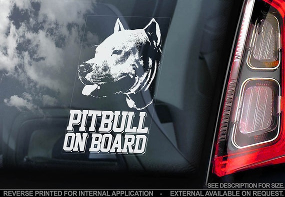 Pitbull on Board - Car Window Sticker - Cropped Pit bull Terrier Dog Sign Decal - V02