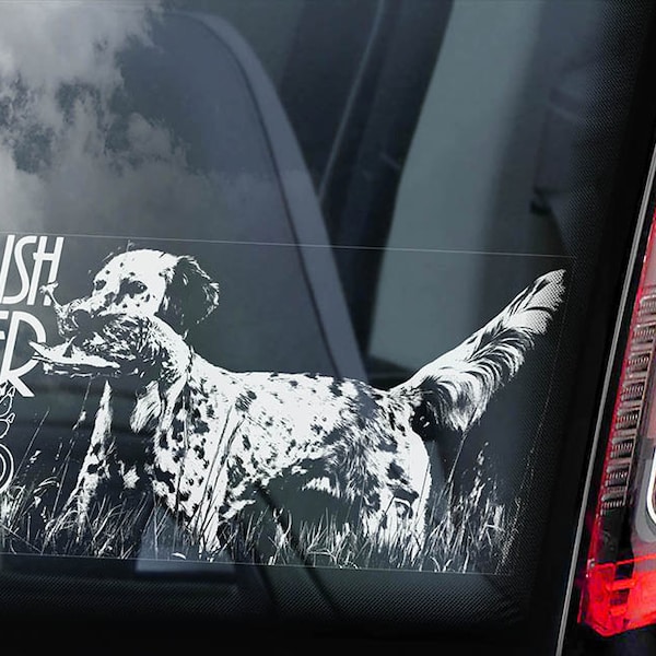 Setter anglais à bord - Autocollant de fenêtre de voiture - Lawerack Hunting Dog Sign Gift Decal - V01