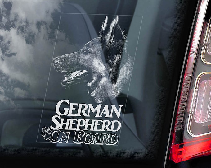 German Shepherd on Board - Car Window Sticker - Security Alsatian K9 Dog Sign Decal -V10