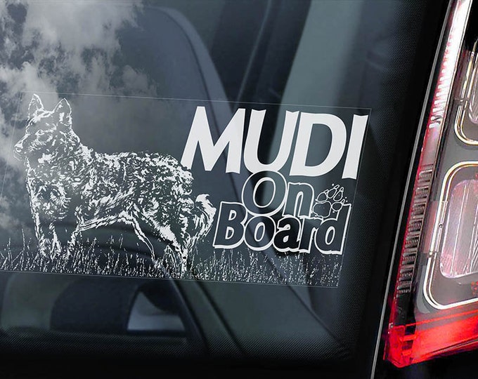 Mudi on Board - Car Window Sticker - Hungarian Dog Sign Decal - V04