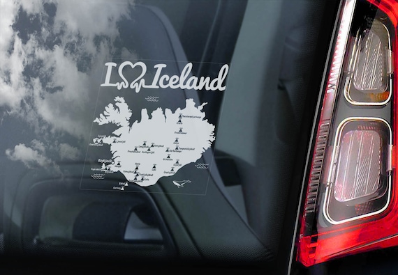 I LOVE ICELAND Car Sticker - Bumper Window Decal Eruption Volcano Island Map V01