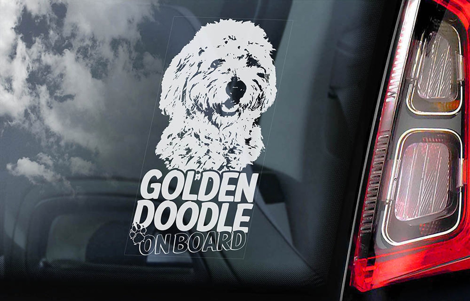 Goldendoodle on Board Car Window Sticker Golden Doodle Dog Sign Decal
