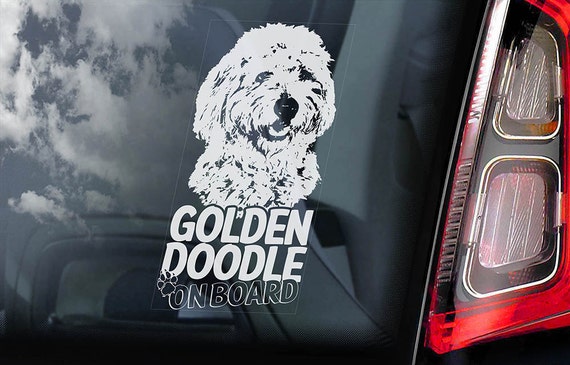 Goldendoodle on Board - Car Window Sticker - Golden doodle Dog Sign Decal -V01