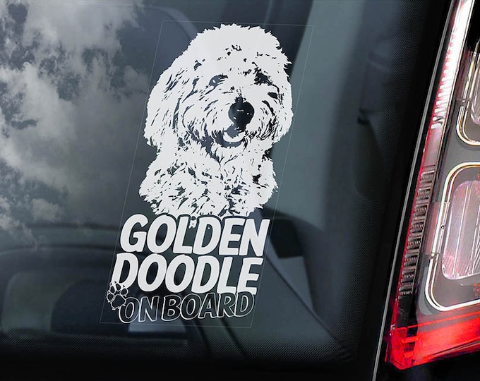 Goldendoodle on Board - Car Window Sticker - Golden doodle Dog Sign Decal -V01