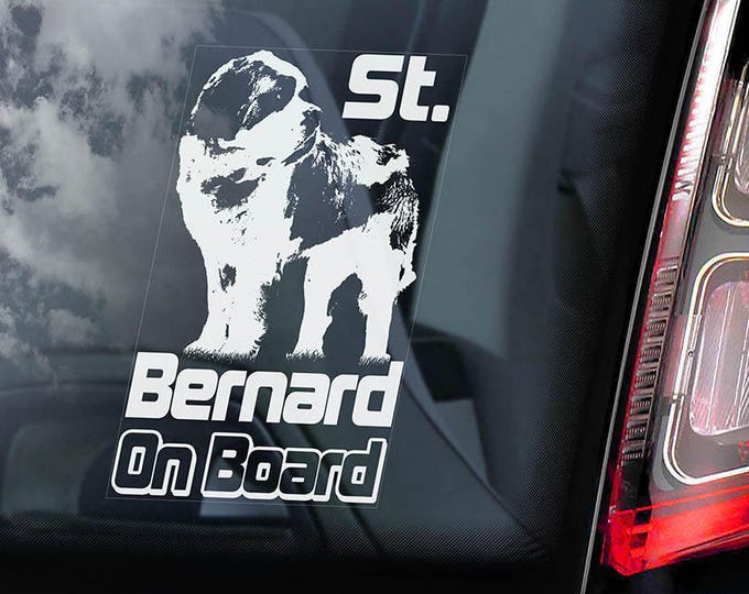 Saint Bernard on Board - Car Window Sticker - St Bernhardshund Dog Sign Decal - V01