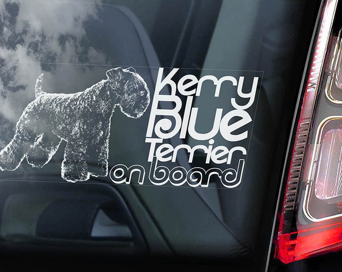 Kerry Blue Terrier on Board - Car Window Sticker - Irish Dog Sign Decal - V01