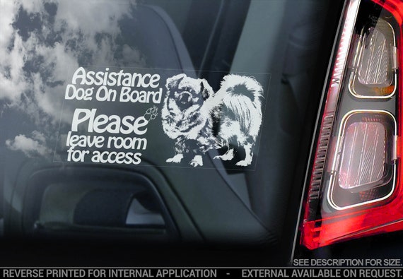 Assistance Dog on Board - Car Window Sticker - Tibetan Spaniel Stroke Detection Dog Sign Decal - V19