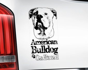 Amerikaanse bulldog aan boord, autoraamsticker - pas op voor de hondenpestende eigenaar cadeau-idee bord sticker - V05BLK