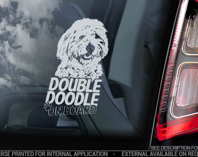 Doubledoodle on Board - Car Window Sticker - Golden doodle Dog Sign Decal - V02
