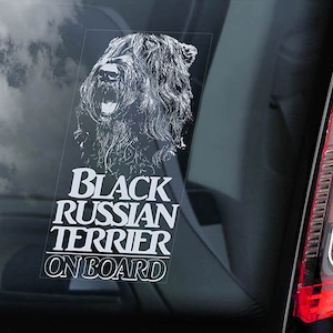 Black Russian Terrier on Board - Car Window Sticker - Tchiorny Dog Sign Decal Art Gift - V02