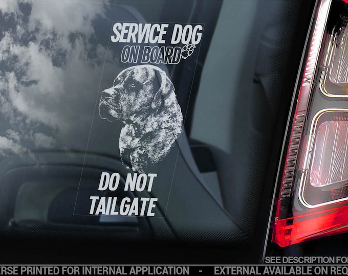 Service Dog on Board - Car Window Sticker - Assistance Mastiff Sign Decal - V04