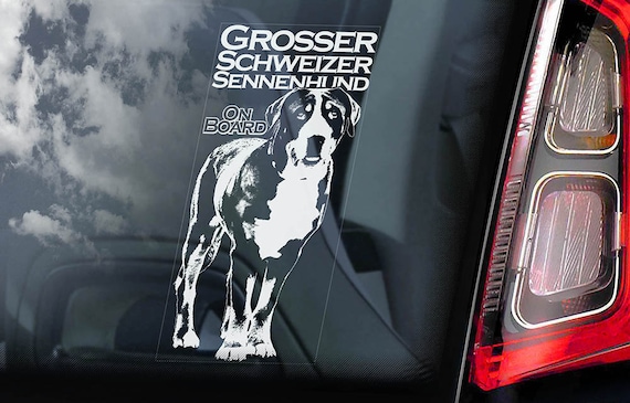 Grosser Schweizer Sennenhund on Board - Car Window Sticker -  Great Swiss Mountain Dog Sign Decal - V01