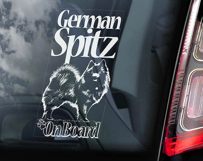 German Spitz on Board - Car Window Sticker - Deutscher Mittelspitz Dog Sign Decal -V01