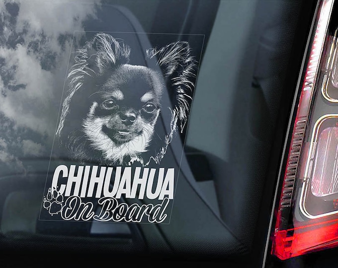 Chihuahua on Board - Car Window Sticker - Dog Sign Cute Gift Idea Art Decal - V06