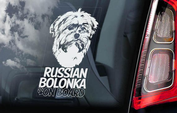 Russian Bolonka on Board - Car Window Sticker - Tsvetnaya Zwetna  Dog Sign Decal - V01