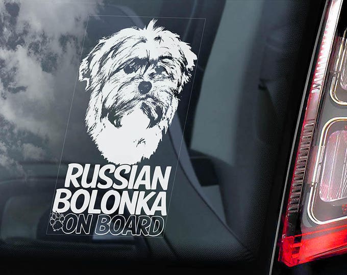 Russian Bolonka on Board - Car Window Sticker - Tsvetnaya Zwetna  Dog Sign Decal - V01
