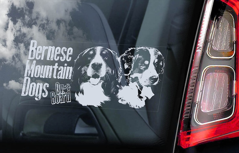 Bernese Mountain Dogs on Board Car Window Sticker Berner Sennenhund Sign Dogs Decal Art Gift V03 image 1