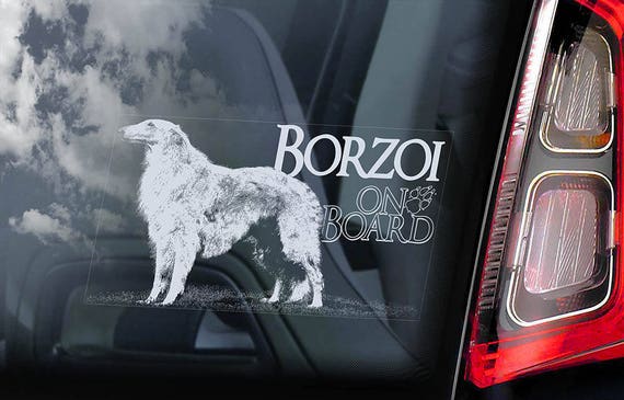 Borzoi on Board - Car Window Sticker - Russian Wolfhound Dog Sign Decal - V03