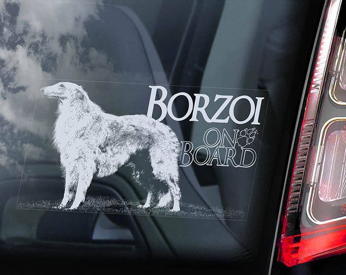 Borzoi on Board - Car Window Sticker - Russian Wolfhound Dog Sign Decal - V03