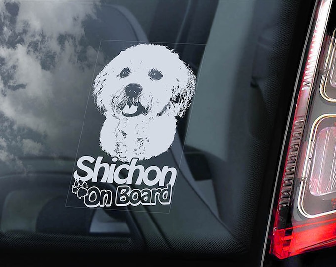 Shichon on Board - Car Window Sticker - Shih Tzu Bichon Frise Cross Hybrid Dog Sign Decal - V01