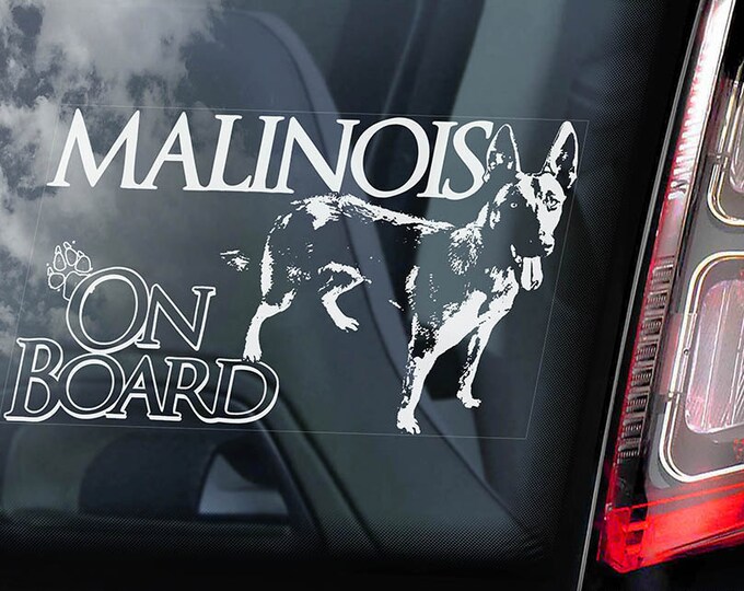Malinois on Board - Car Window Sticker - Belgian Mechelse Herder Security K9 Dog Sign Decal  -V04