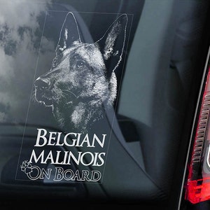 Belgian Malinois on Board - Car Window Sticker - Mechelse Herder Security K9 Dog Sign Decal  -V18