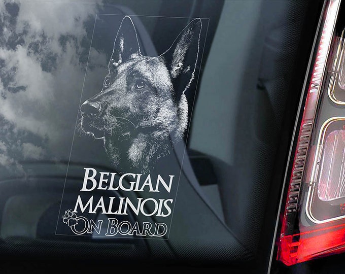 Belgian Malinois on Board - Car Window Sticker - Mechelse Herder Security K9 Dog Sign Decal  -V18
