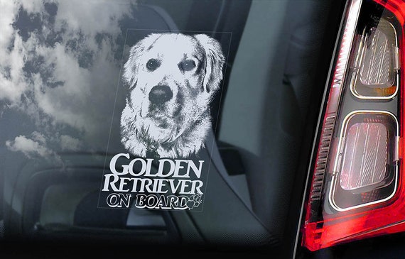 Golden Retriever on Board - Car Window Sticker - Guide Dog Sign Decal - V09