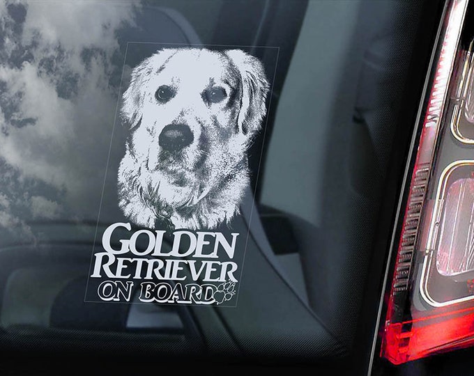 Golden Retriever on Board - Car Window Sticker - Guide Dog Sign Decal - V09