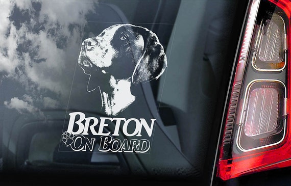 Breton on Board - Car Window Sticker - French Brittany Spaniel Dog Sign Decal - V01