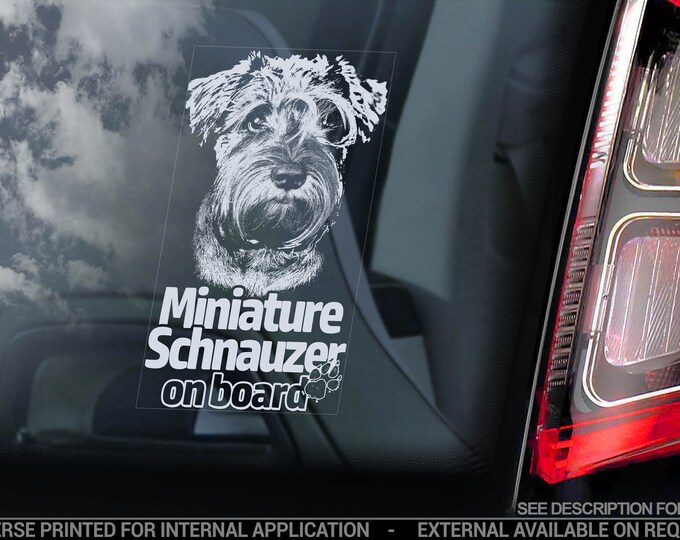 Miniature Schnauzers on Board - Car Window Sticker - Zwergschnauzer Dwarf Dog Sign Decal - V07