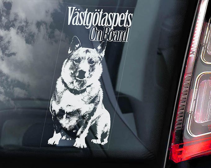 Vastgötaspets on Board - Car Window Sticker - Swedish Vallhund Cattle Dog Sign Decal - V01