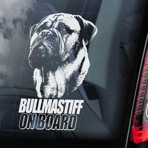 Bullmastiff on Board - Car Window Sticker - Bull Mastiff Dog Sign Decal - V01