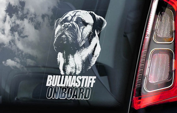 Bullmastiff on Board - Car Window Sticker - Bull Mastiff Dog Sign Decal - V01