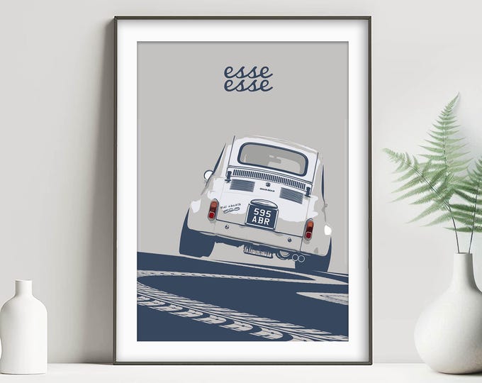 FIAT 595 Abarth 'Esse Esse' - Limited Edition Poster - Classic Italian Fiat 500 Automotive Artwork Print, Motorsport Fan Gift Wall Art