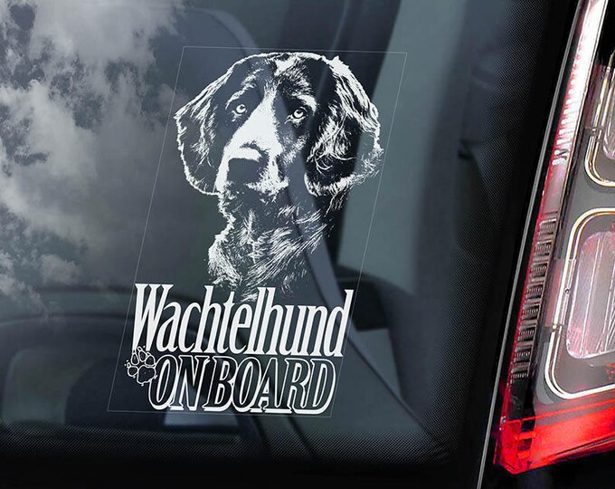 Wachtelhund on Board - Car Window Sticker - Deutscher German Spaniel Dog Sign Decal - V01